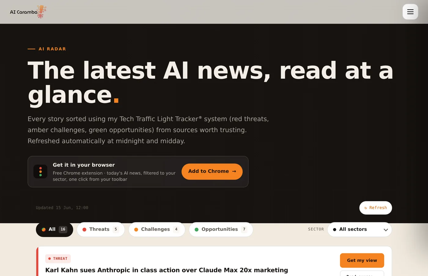The AI Radar live feed, classified by traffic light