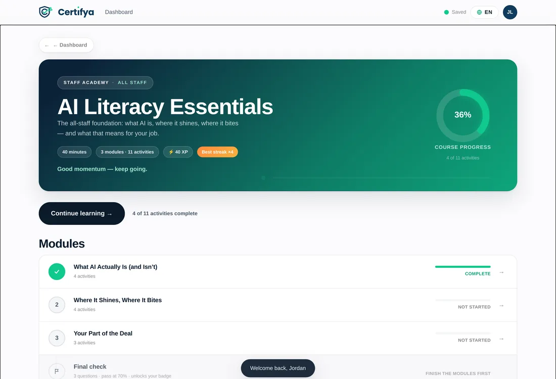The Staff Academy: interactive courses that make the whole team AI literate.